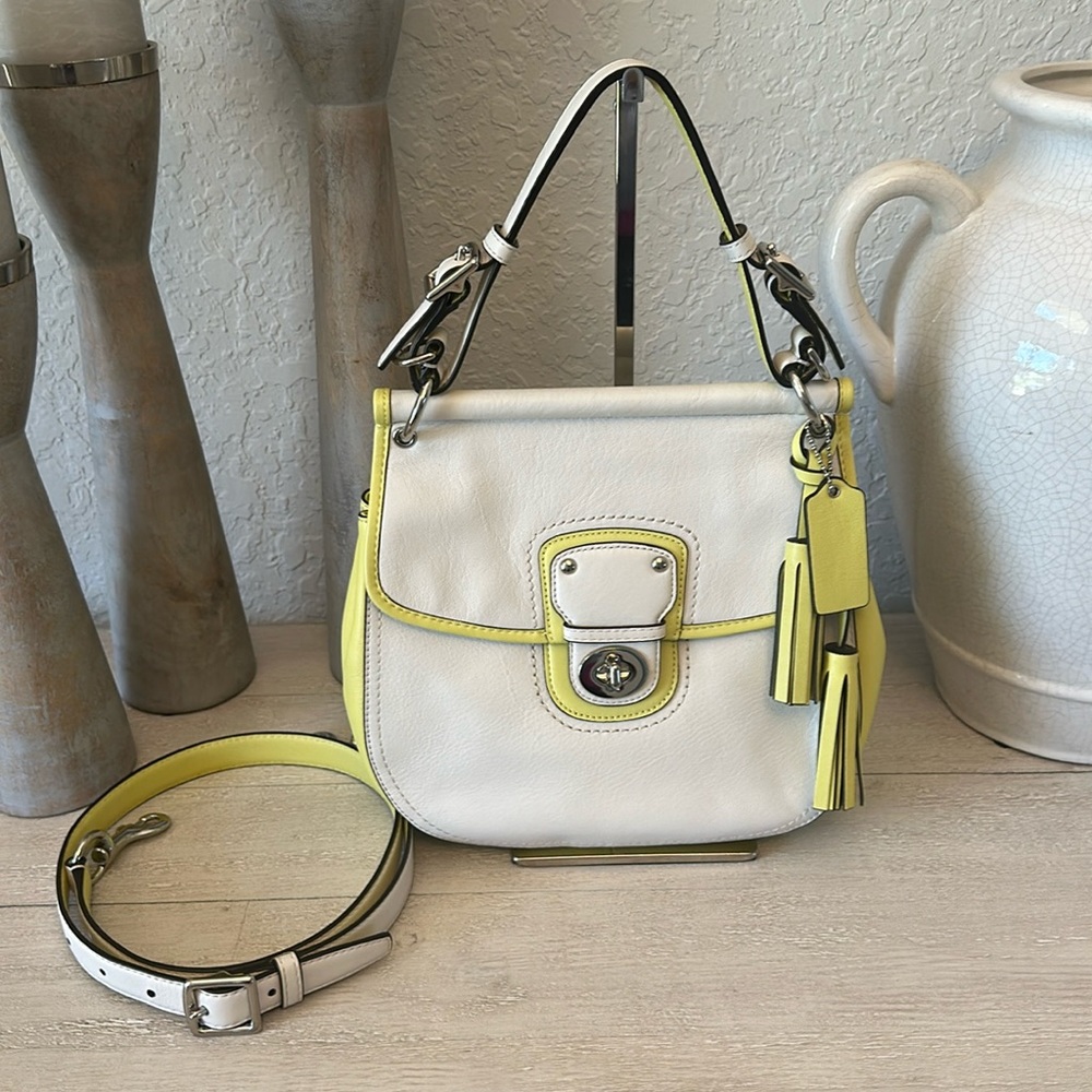Coach Top Handle Crossbody 23409 Purse Yellow Parchment Legacy - Picture 2 of 14